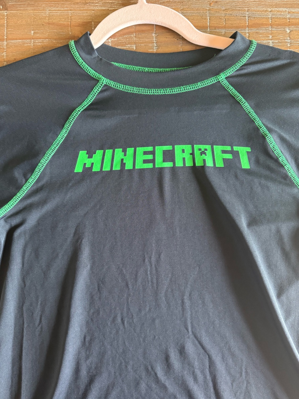 Authentic Minecraft Boys Swim Top - Black Rashguard with Green Logo